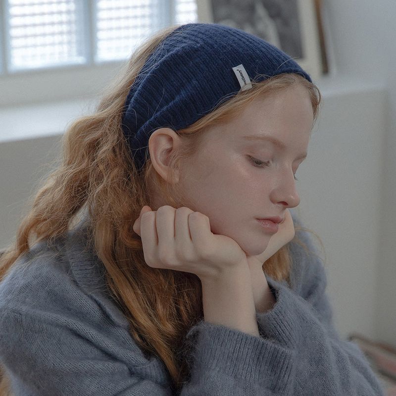 [CASHMERE 100%] CASHMERE BASIC HAIR BAND (NAVY)