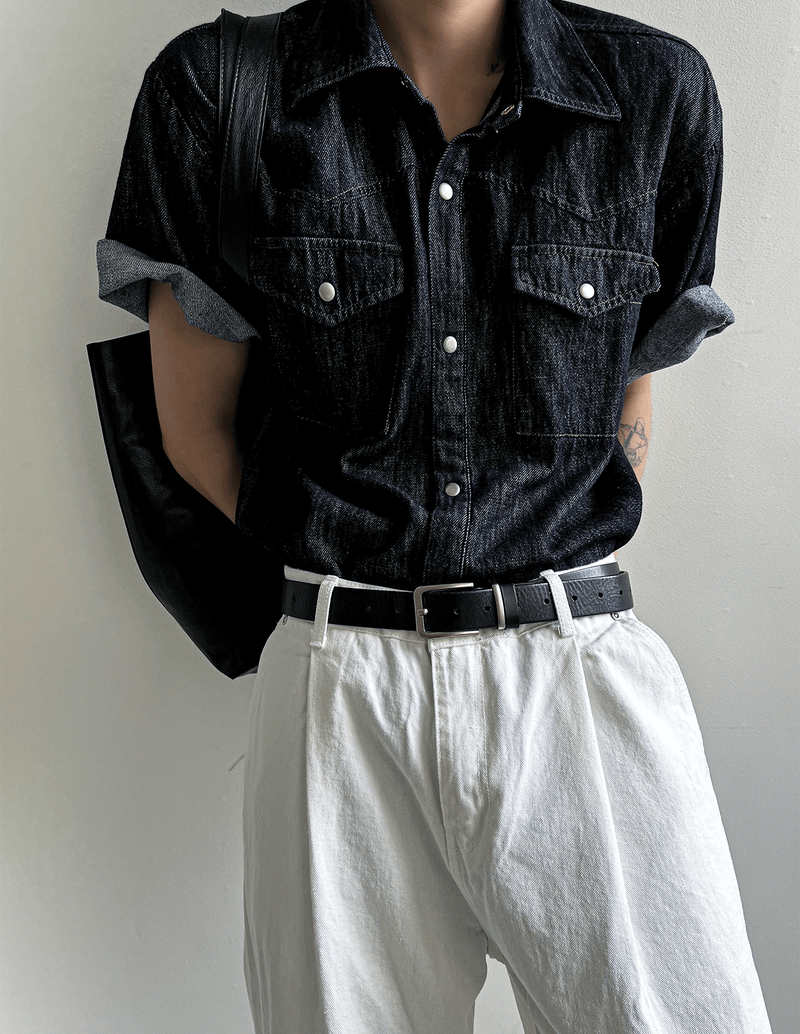 Western summer denim short-sleeved shirt