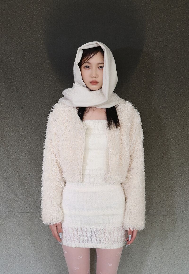 百合 Oriental paisley muffler (White)