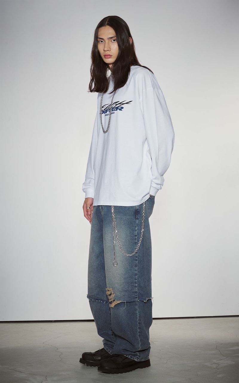 LAYERED DAMAGE DENIM_BEIGE INDIGO
