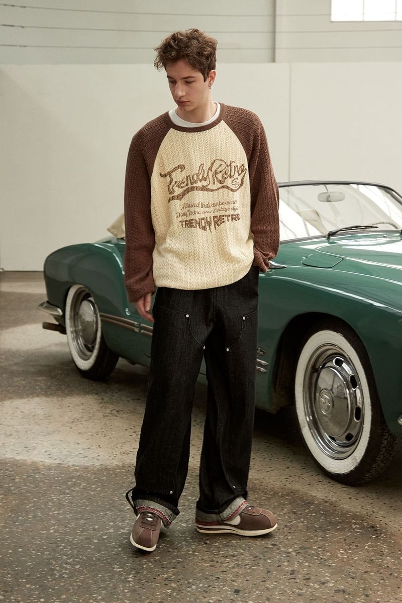 WAVE LOGO CHAIN KNIT = BROWN
