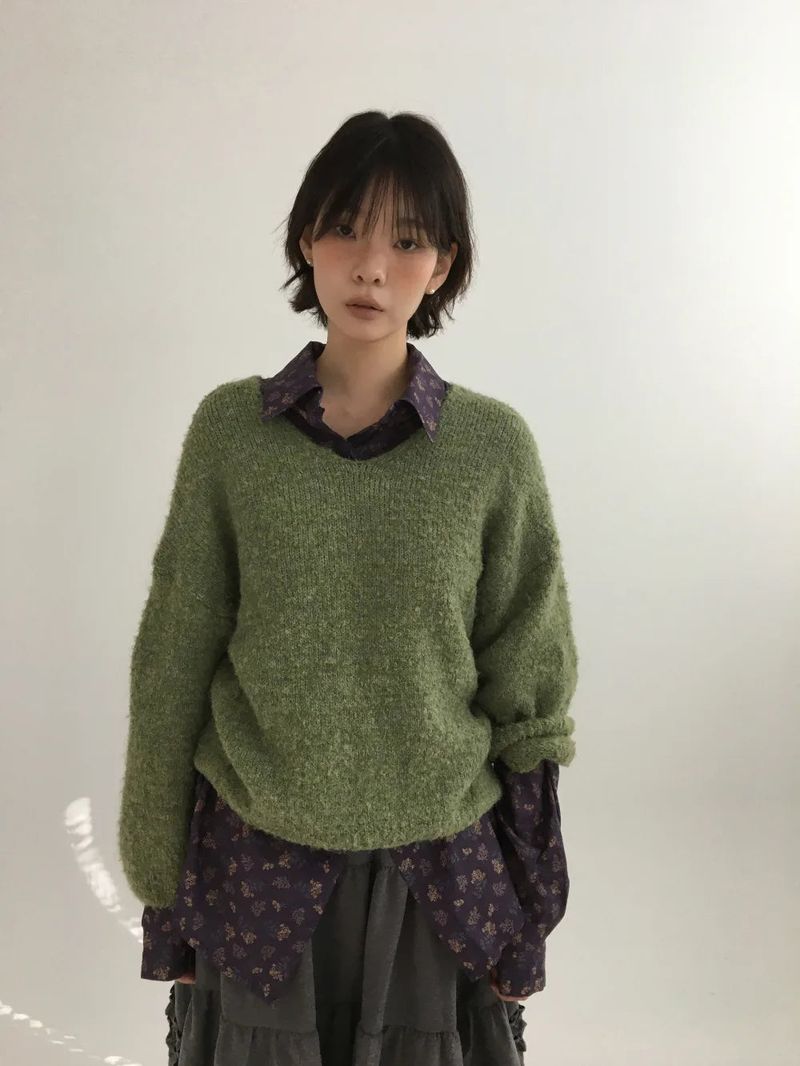 Bonbon Boucle V-neck Knit (5color)
