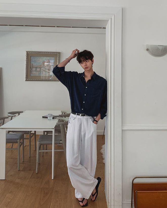 Soda Linen Wide Herringbone Pants