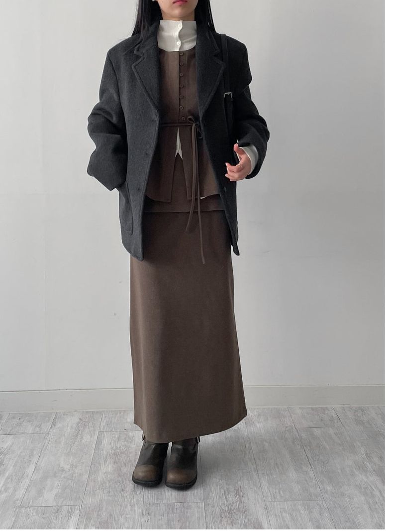 [Setup Available/FW] Lanba Ribbed Layered Long Skirt
