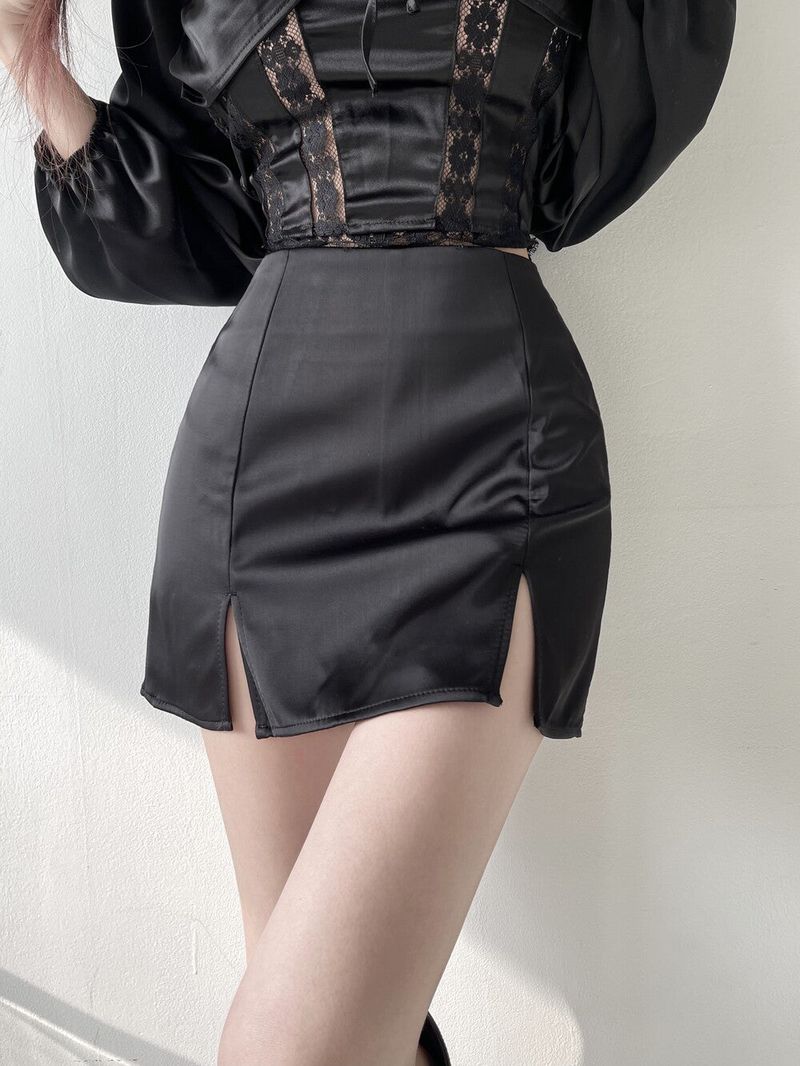 666. Satin two slit sk-pt (2color)