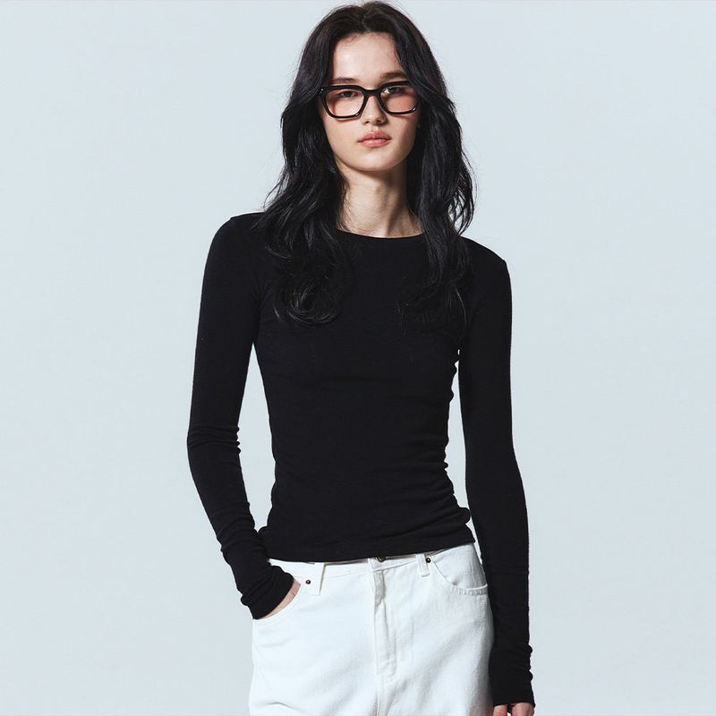 NICK&NICOLE(ニック&ニコール)の「MINIMAL ROUND SLEEVE TOP_BLACK(Tops)」