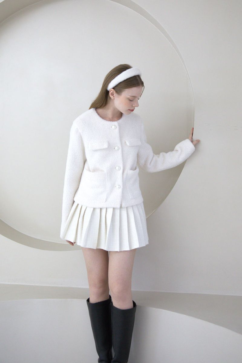 Feminine Pearl Fur Jacket Ivory