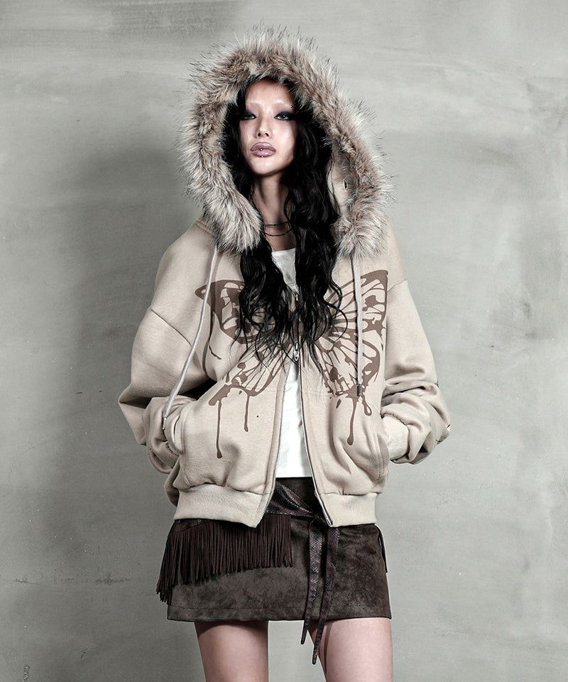 DARLING, YOU ARE BAD（YOU ARE BAD）の「BUTTERFLY SPLATTER ZIP-UP #BEIGE(FLEECE LINED)（Tops）」