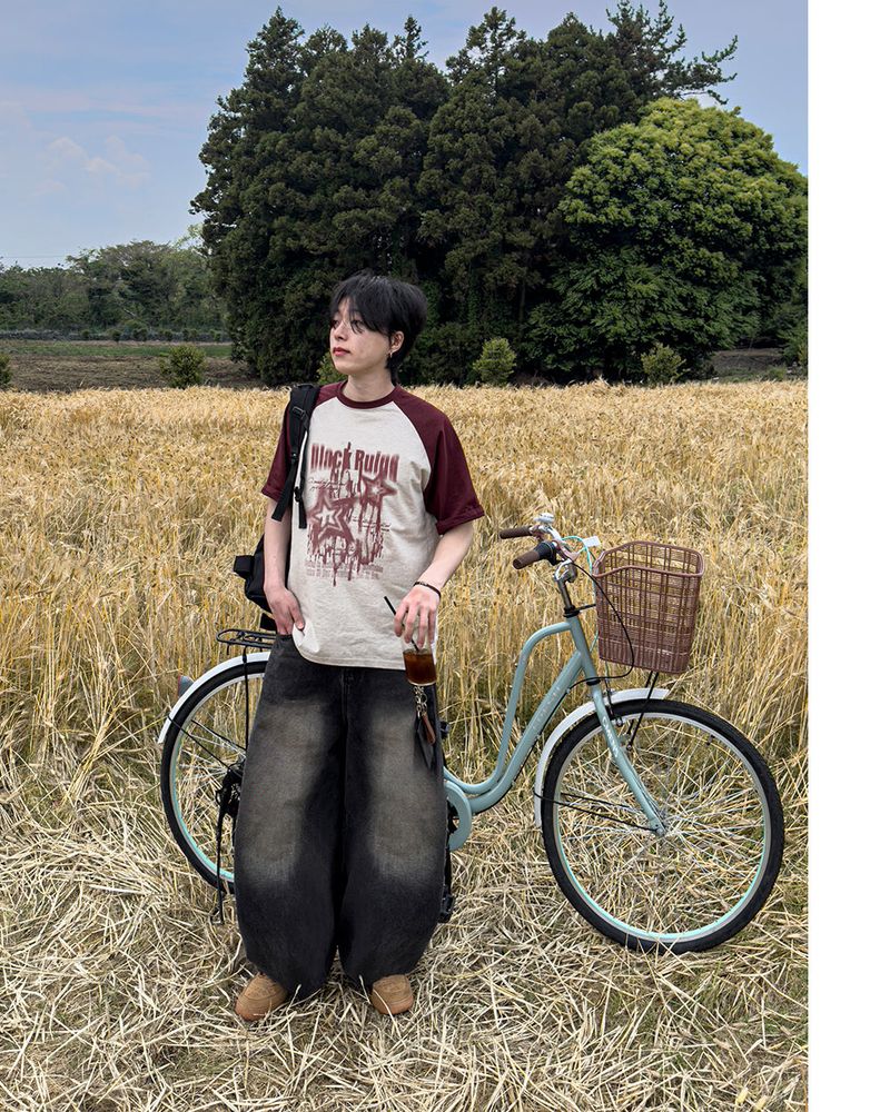 Stamune Printing Raglan Short Sleeve Tee