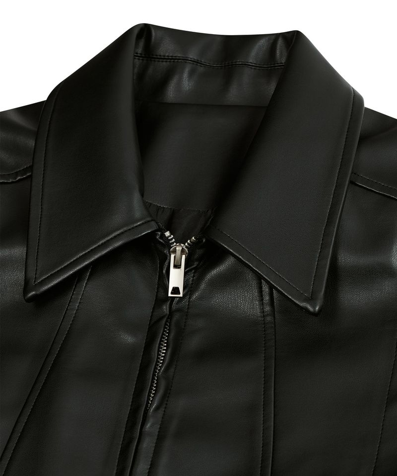 87-STAN028 [Vegan Leather] Multi Placket Leather Jacket Black