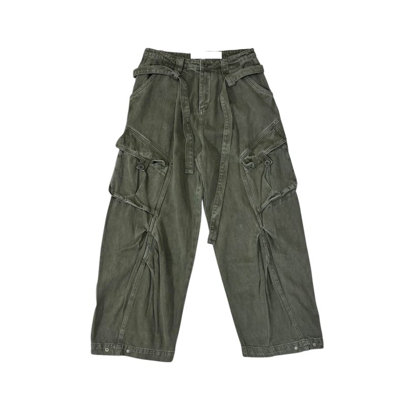 Belted dying cargo pants