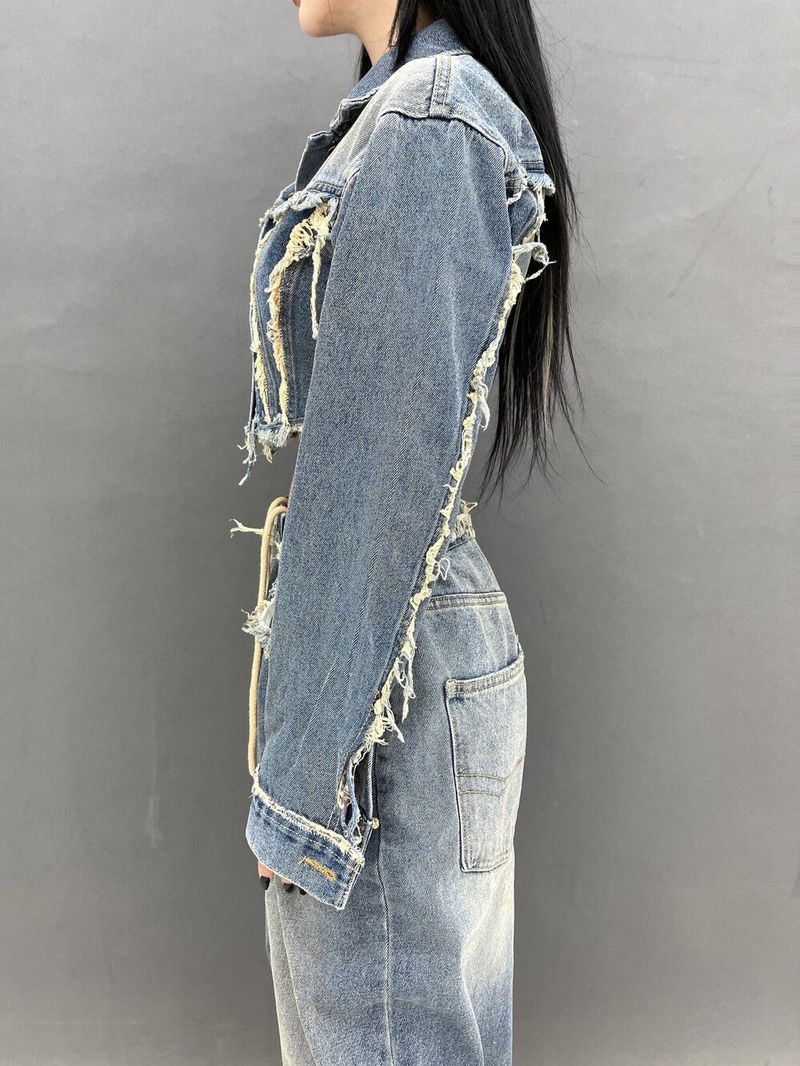 [High quality] 791. Jen damage crop denim jk