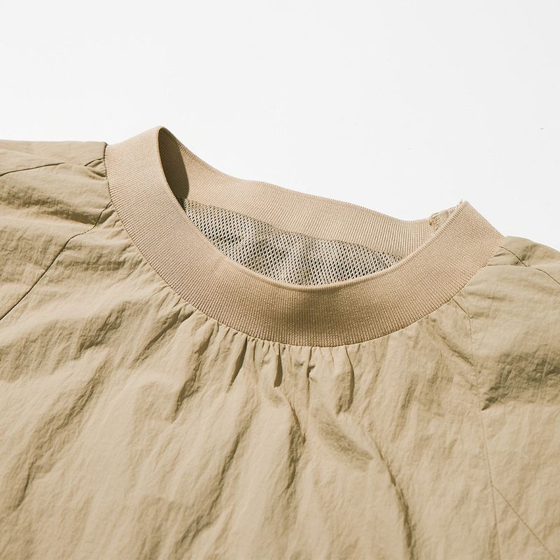 Nylon Seam Line Round Shirt - BEIGE