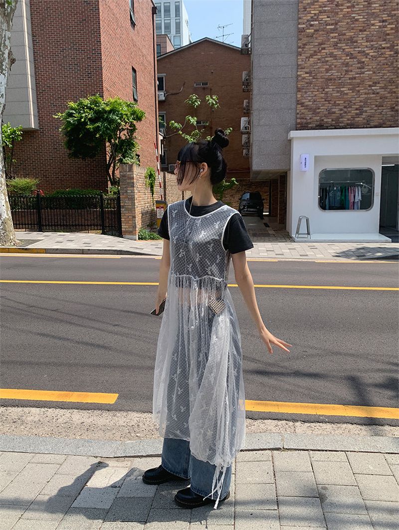 LACE SEE-THROUGH LAYERED DRESS