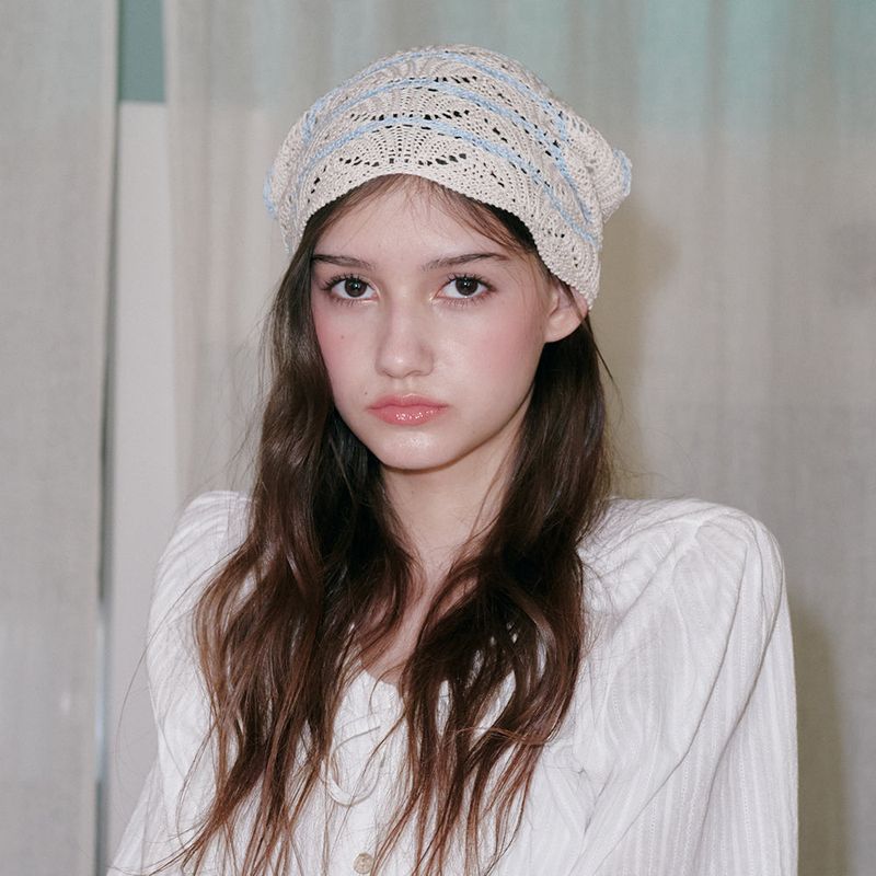 ALLINCOMPLETE（オールインコンプリート）の「Shell Stripe Hair Scarf (Ivory & Sky Blue)（Hair Accessories）」