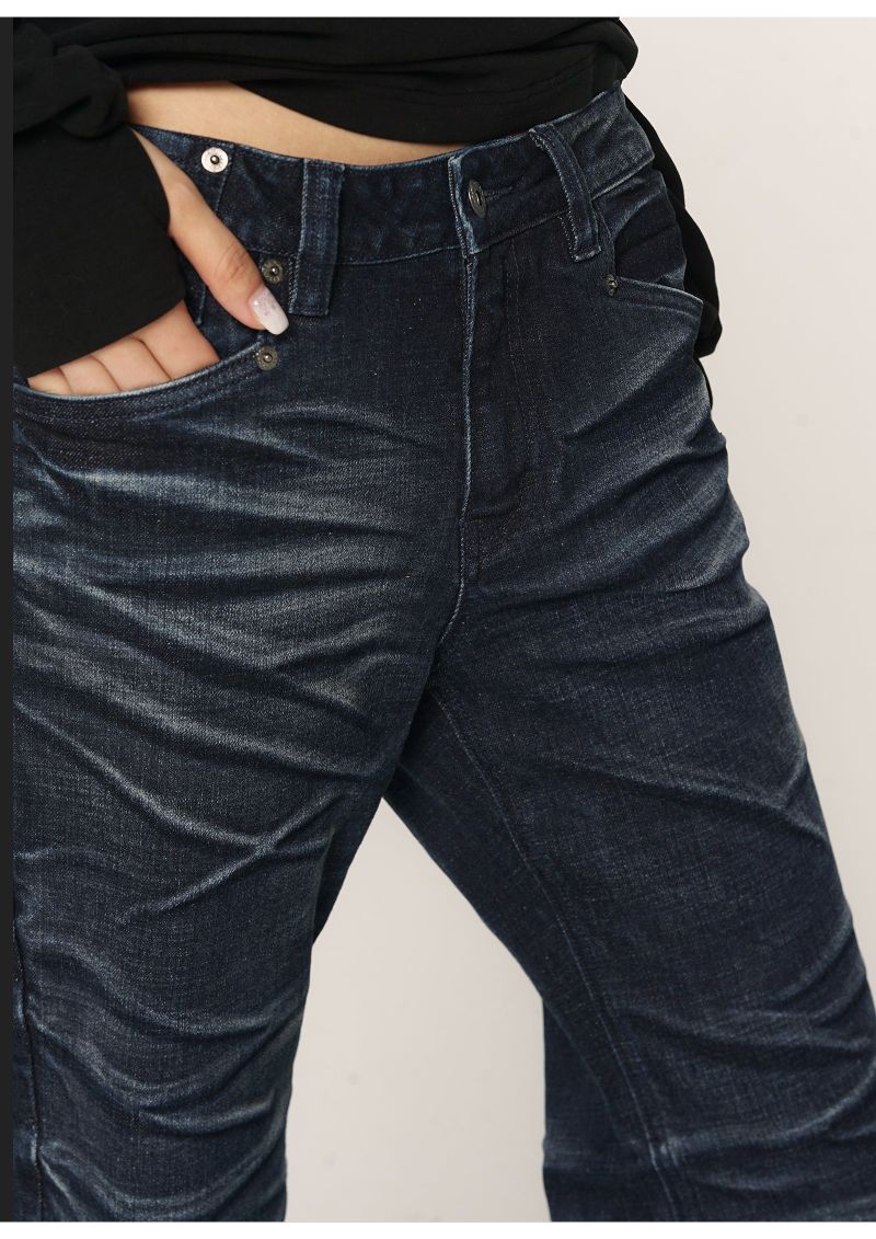 CONFUN Design sense three-dimensional cat whiskers, aged washed flared jeans style