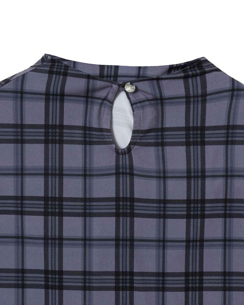 Plaid Smocking T-Shirt _ PURPLE