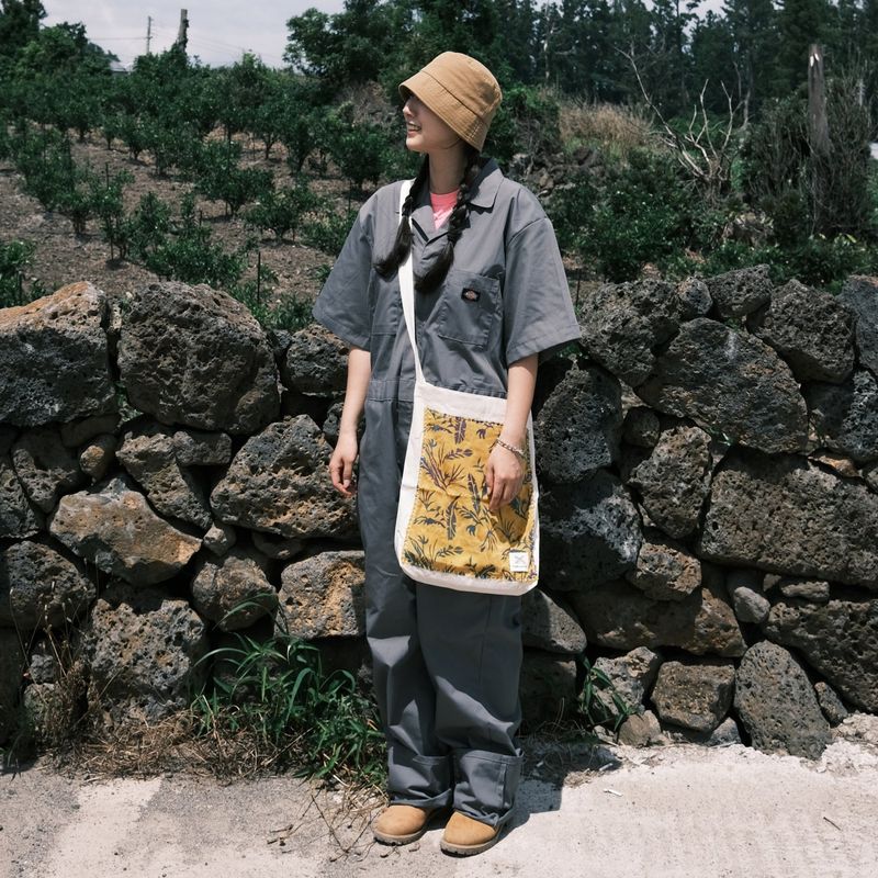 [Patchwork Canvas Bag] Banana Leaves - Mustard