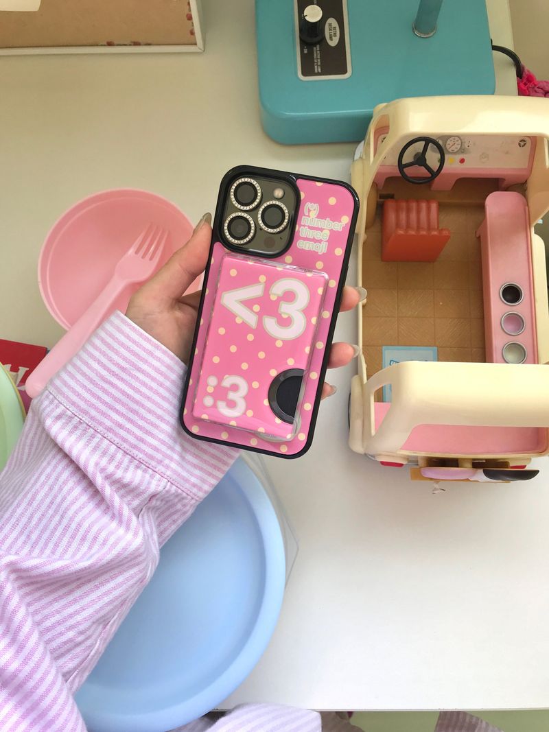 [MADE] Number 3 emoji case + card slot (Pink drink)