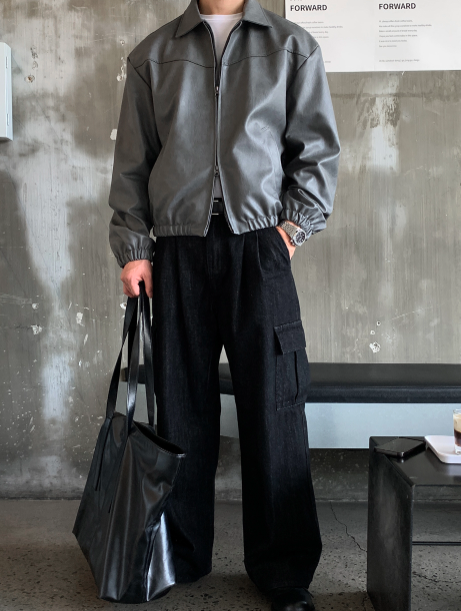 Waini Crack Two-Way Semi-Over Leather Jacket