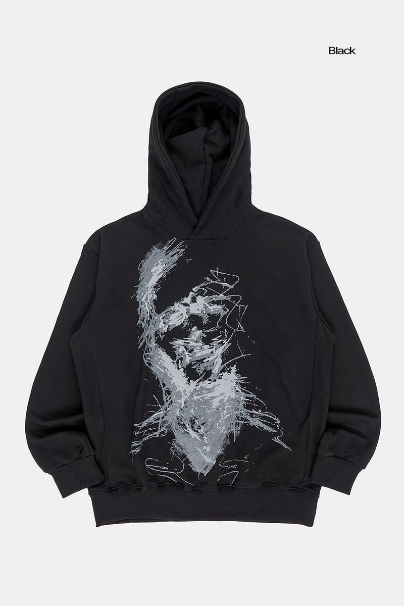 Drawing face non-pocket hoodie