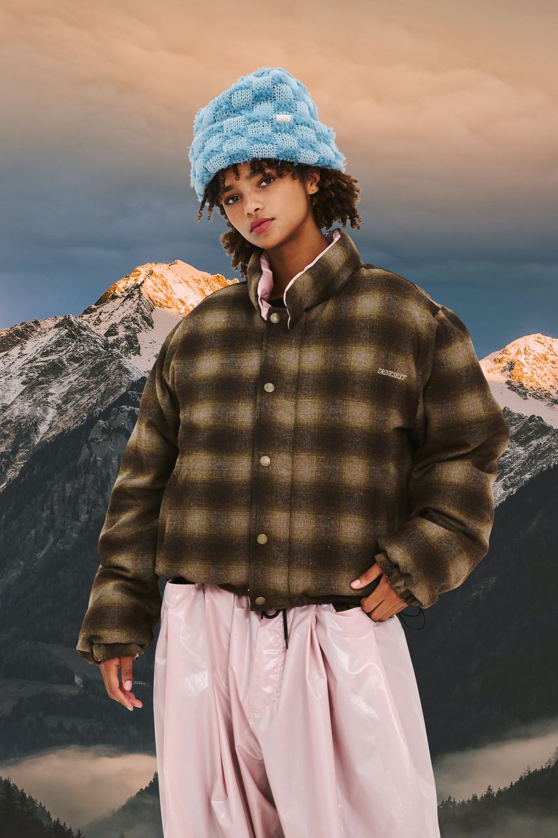 DSXBS REVERSIBLE SHORT PADDING JUMPER BROWN CHECK / PINK