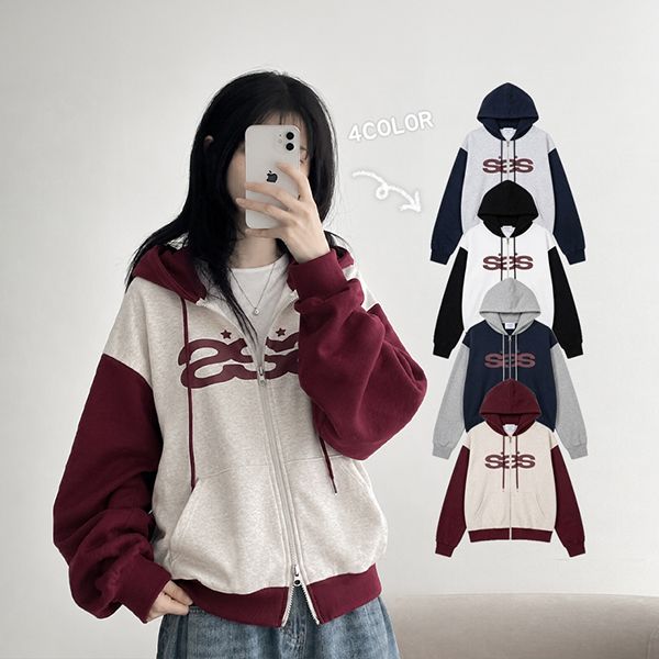 hijjoo（ハイチュー）の「カラーブロック フーデッド ジップアップ トリプルS バルバン フーデッド アウターウェア (4 colors)（トップス）」