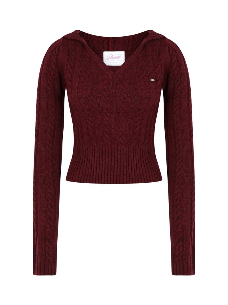 Cable V-Neck Hooded Knit