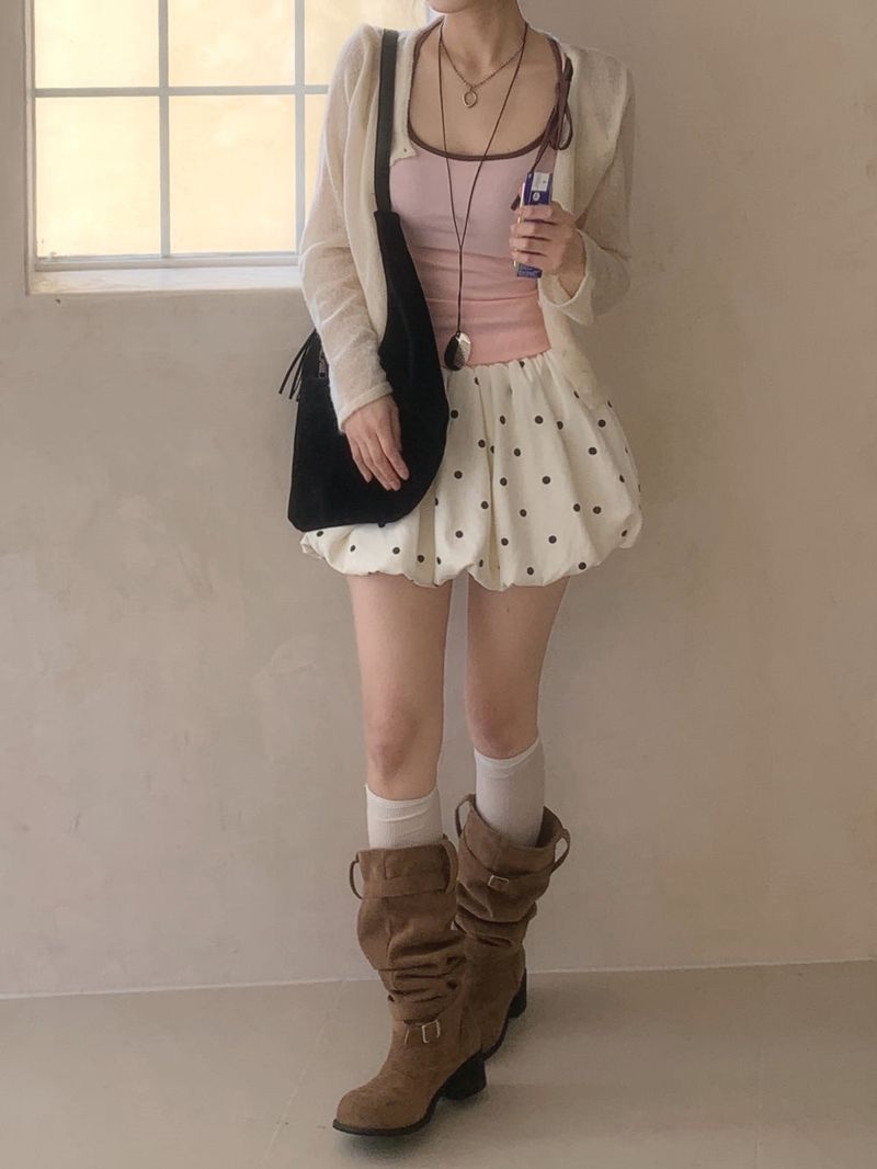 Dot Mellow Balloon Fit Mini Skirt