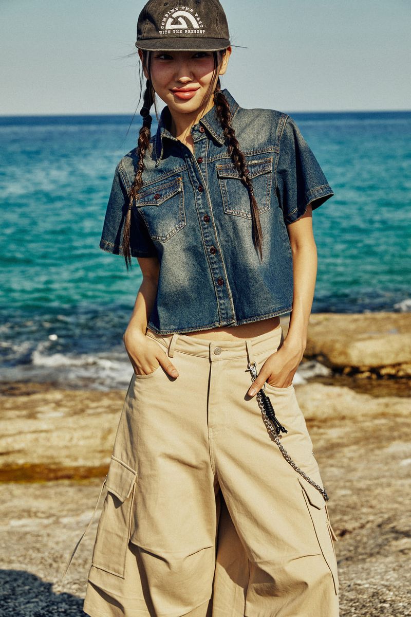 GUBIN（グビン）の「(W) A WESTERN CROPPED DENIM SHIRT（Tops）」