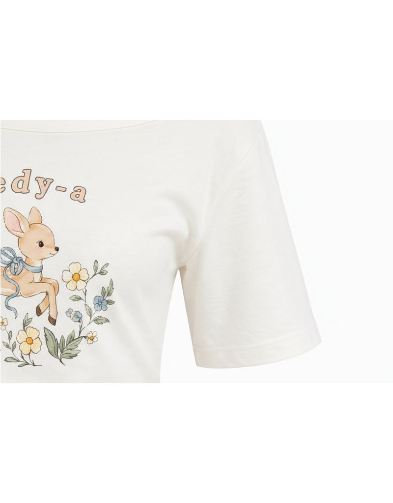ダイアサマーヴィンテージグラフィックシャーリングワンショルダーTシャツ アイボリー