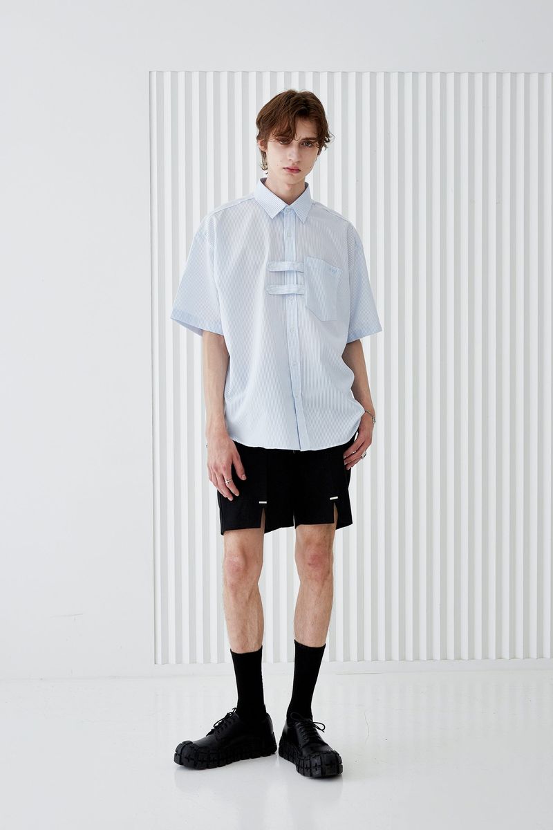 DOBLE HOLDER STRIPE HALF SHIRT SKY BLUE