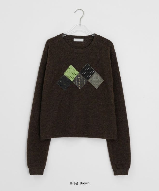 Hehen Argyle Patch Round Over Knit