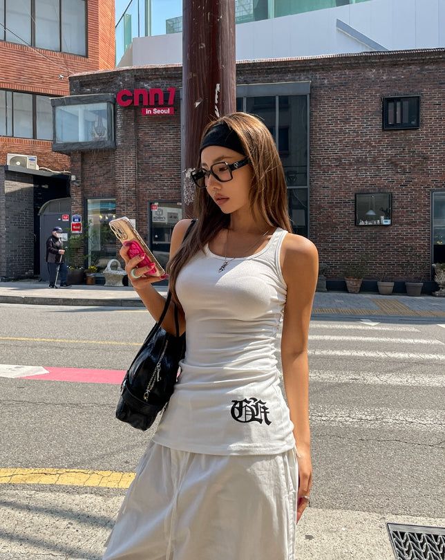 ULAN（ユレン）の「Sord lettering ribbed long sleeveless（Tops）」