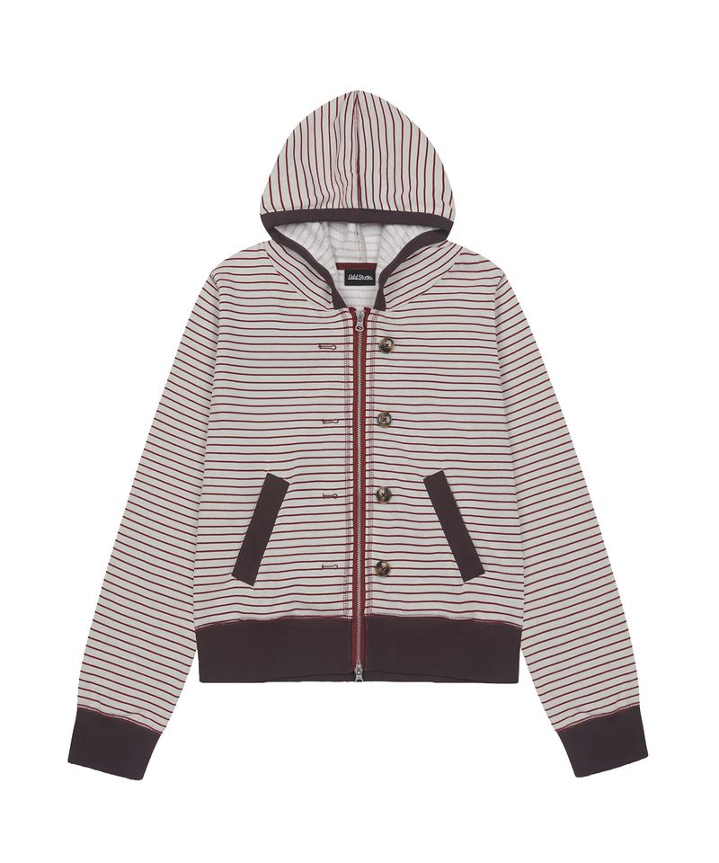 Button Point Stripe Hoodie Zip-up - RED