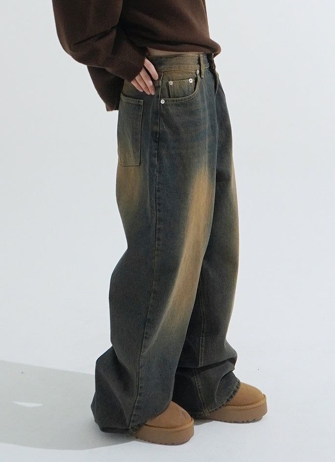 Maison washing wide denim pants