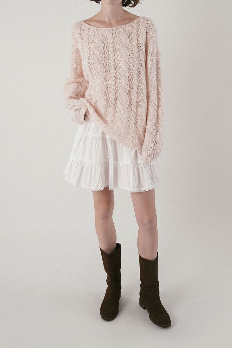 Cinnamon cable knit_baby pink