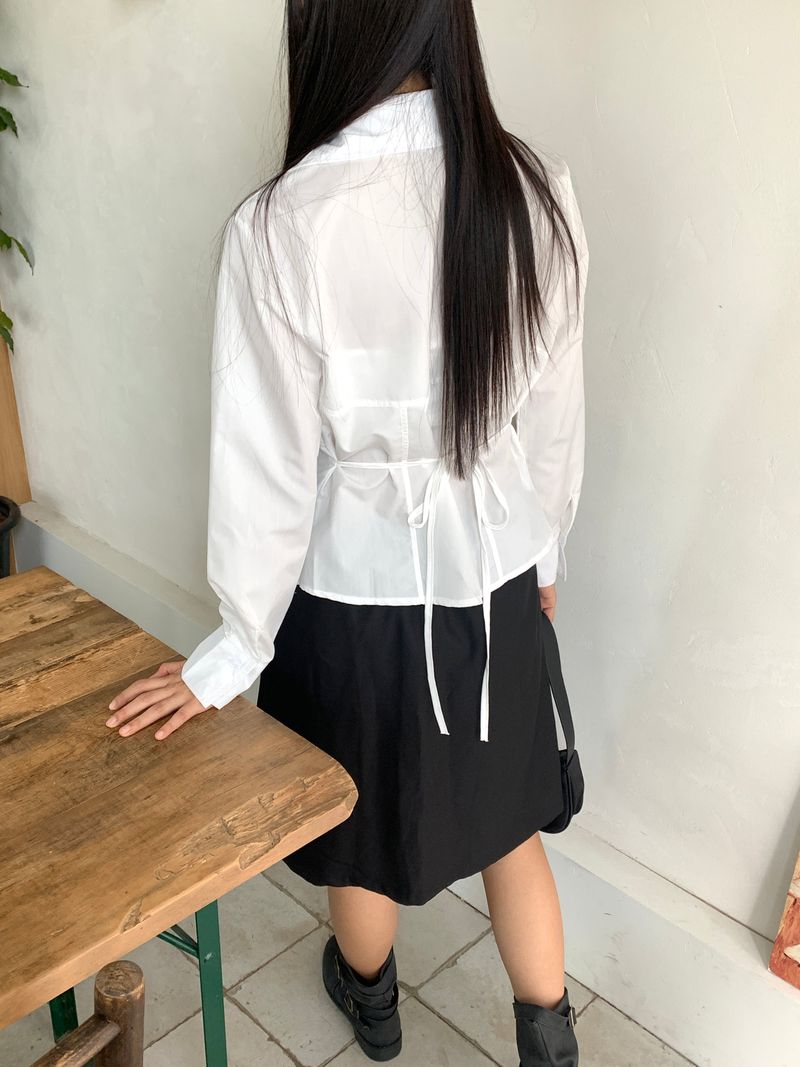 Philty strap cut-out zipper collar zip-up shirt jacket