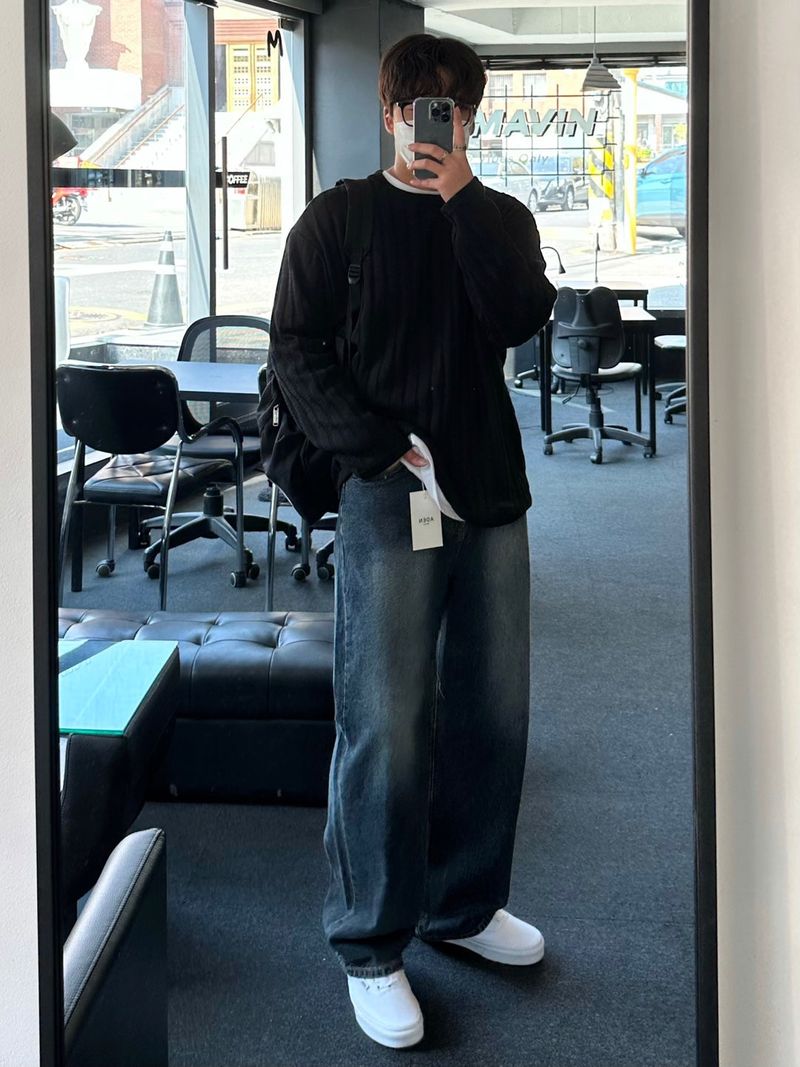 ドローダークブルーデニムパンツ