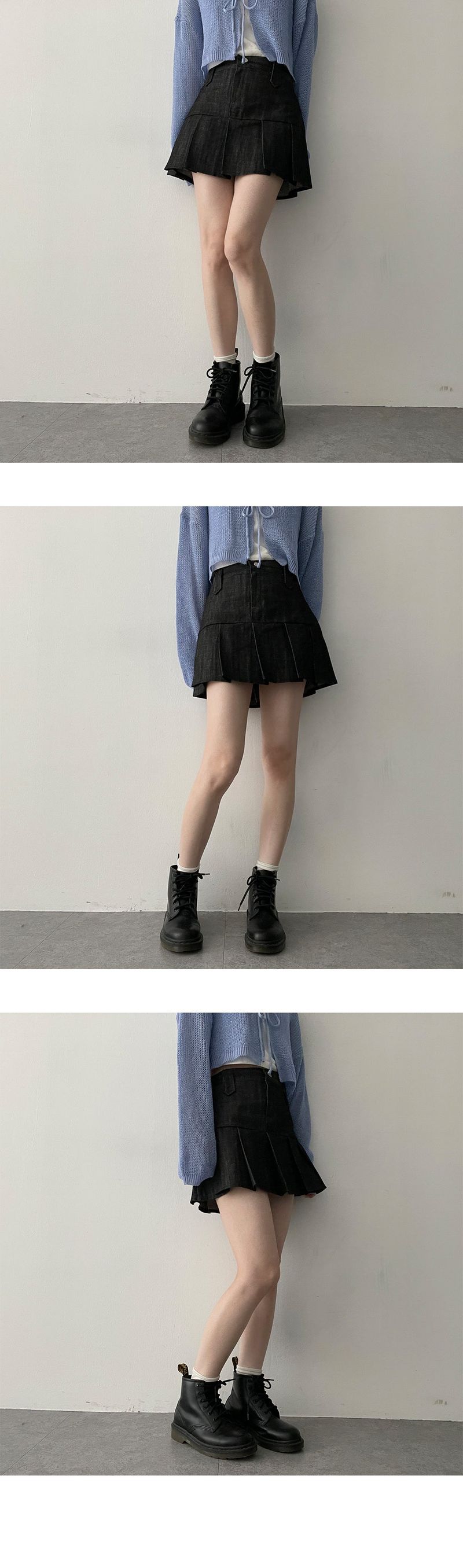 Deepong Slit Pleated Mini Skirt