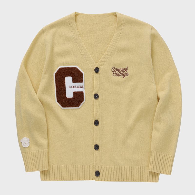 ブラウンCワッペン ニットカーディガン・イエロー［ユニセックス］/ Brown C Patch Yellow Unisex Knit Cardigan