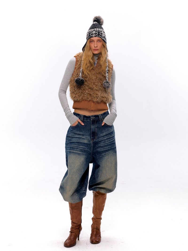 NyDkyel™ Retro sleeveless ribbed knit patchwork wool vest
