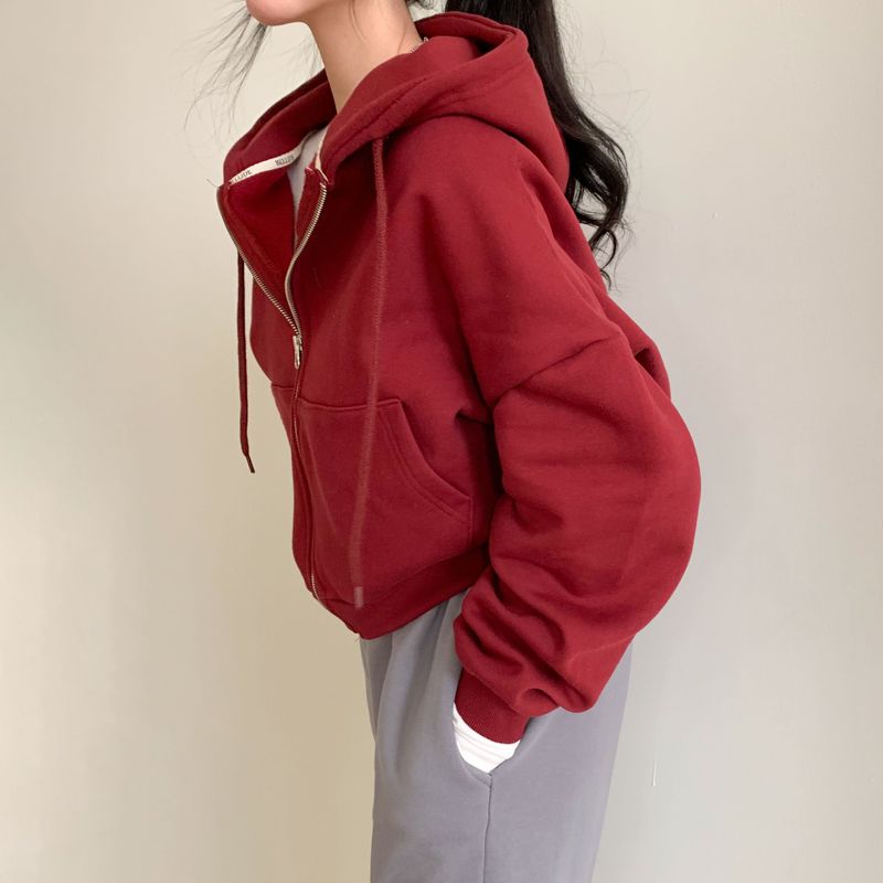 [Bellide made] embroidery napping hood zip-up