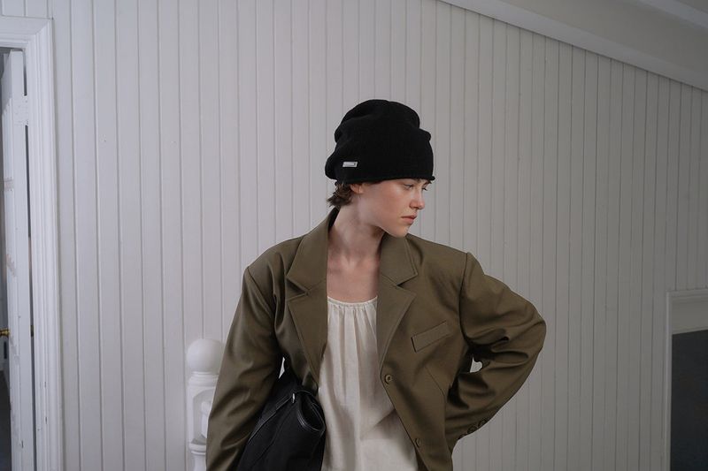 Soft shirring beanie_black