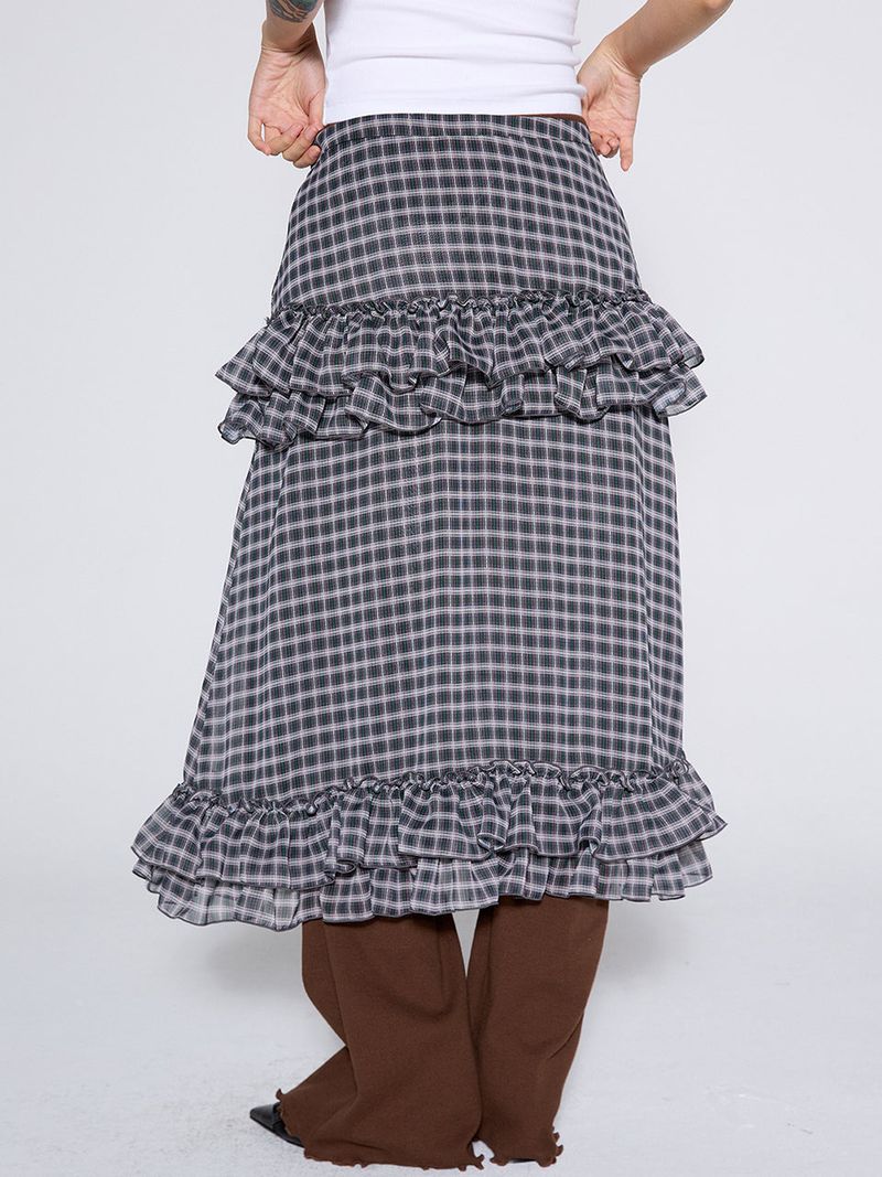 CHECK FRILL SKIRT / PURPLE