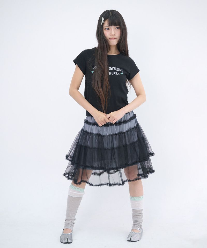RUFFLE TIERED MESH MINI SKIRT