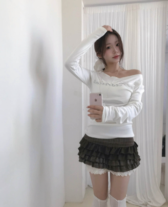 deep woody brown check & lace cancan sk