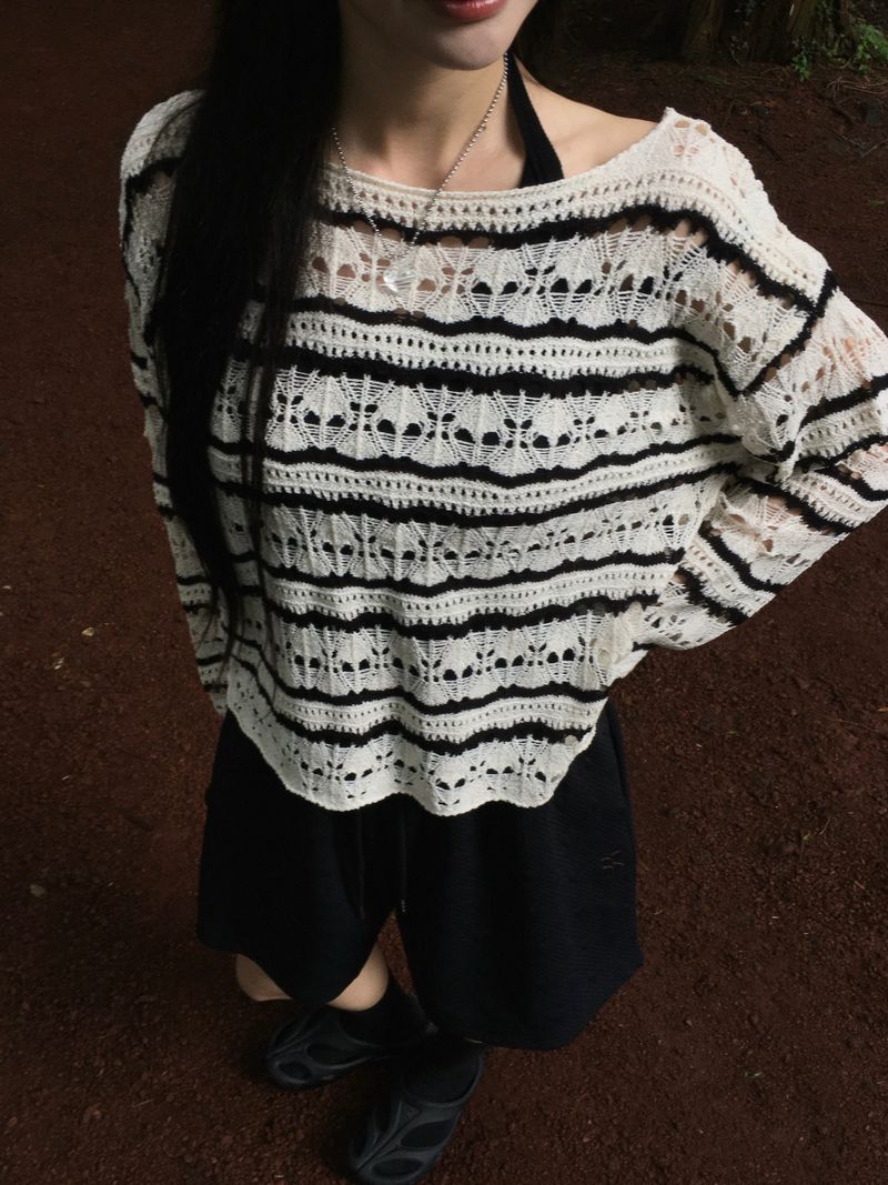 Ash boat neck striped mesh knit (5c)