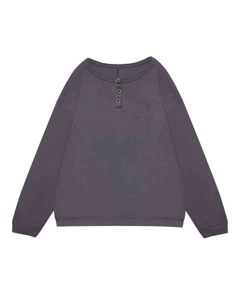 TURTLE-BUTTON KNIT CARDIGAN CHARCOAL