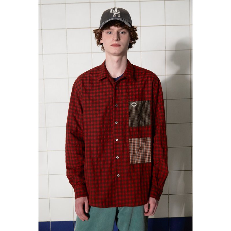 POCKET GINGHAM CHECK SHIRT / RED